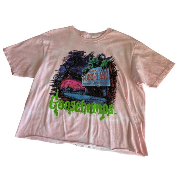 Goosebumps Welcome to Horrorland Pink Tie Dye Wash Cropped T-Shirt Size Large - Picture 1 of 6